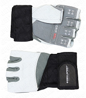 Перчатки для фитнеса с фиксатором мужские кожа белые Q10  NMC-1019